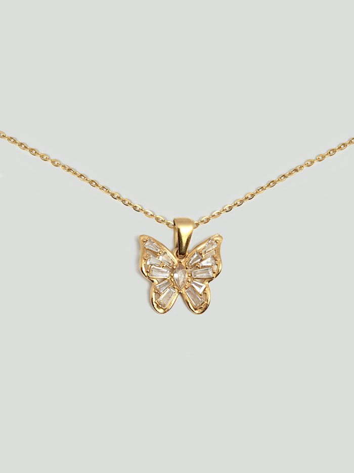Crystal Butterfly Necklace Gold